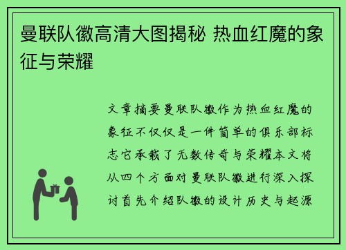 曼联队徽高清大图揭秘 热血红魔的象征与荣耀